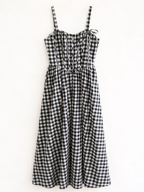 Line & Dot Black and White Gingham Midi Dress